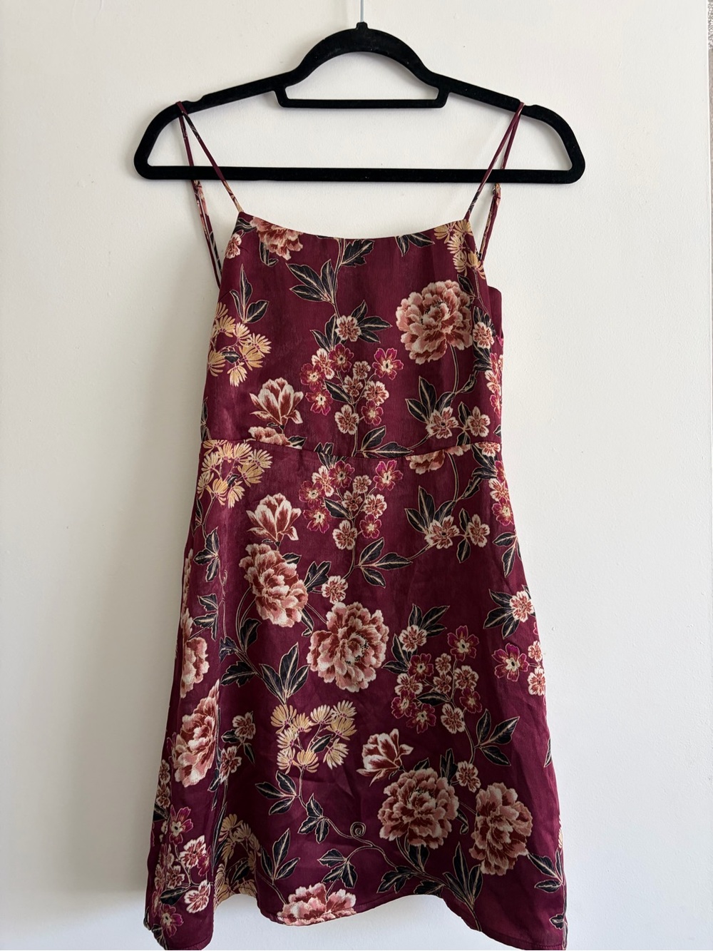 Cotton Candy LA Burgundy Floral Spaghetti-Strap Mini Dress